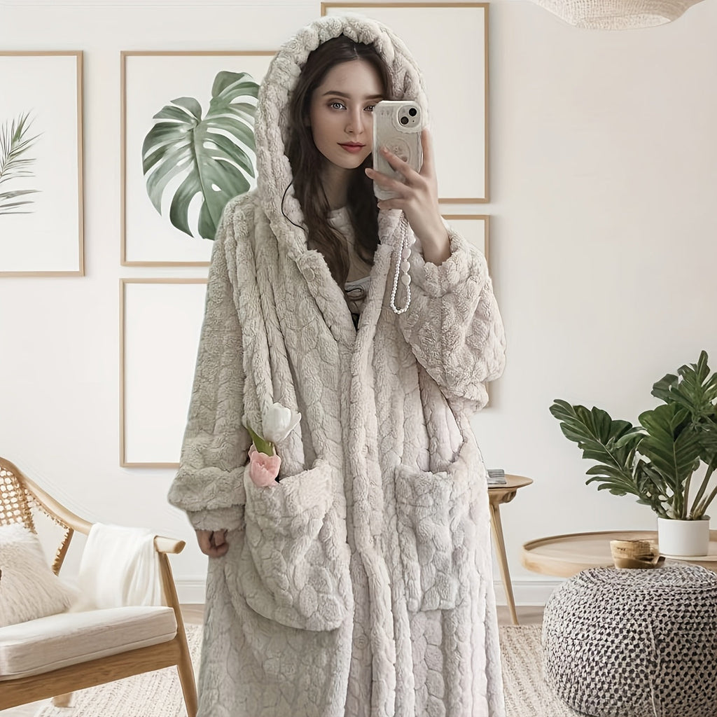 Velvélune Cream White Bathrobe With Striped Pattern