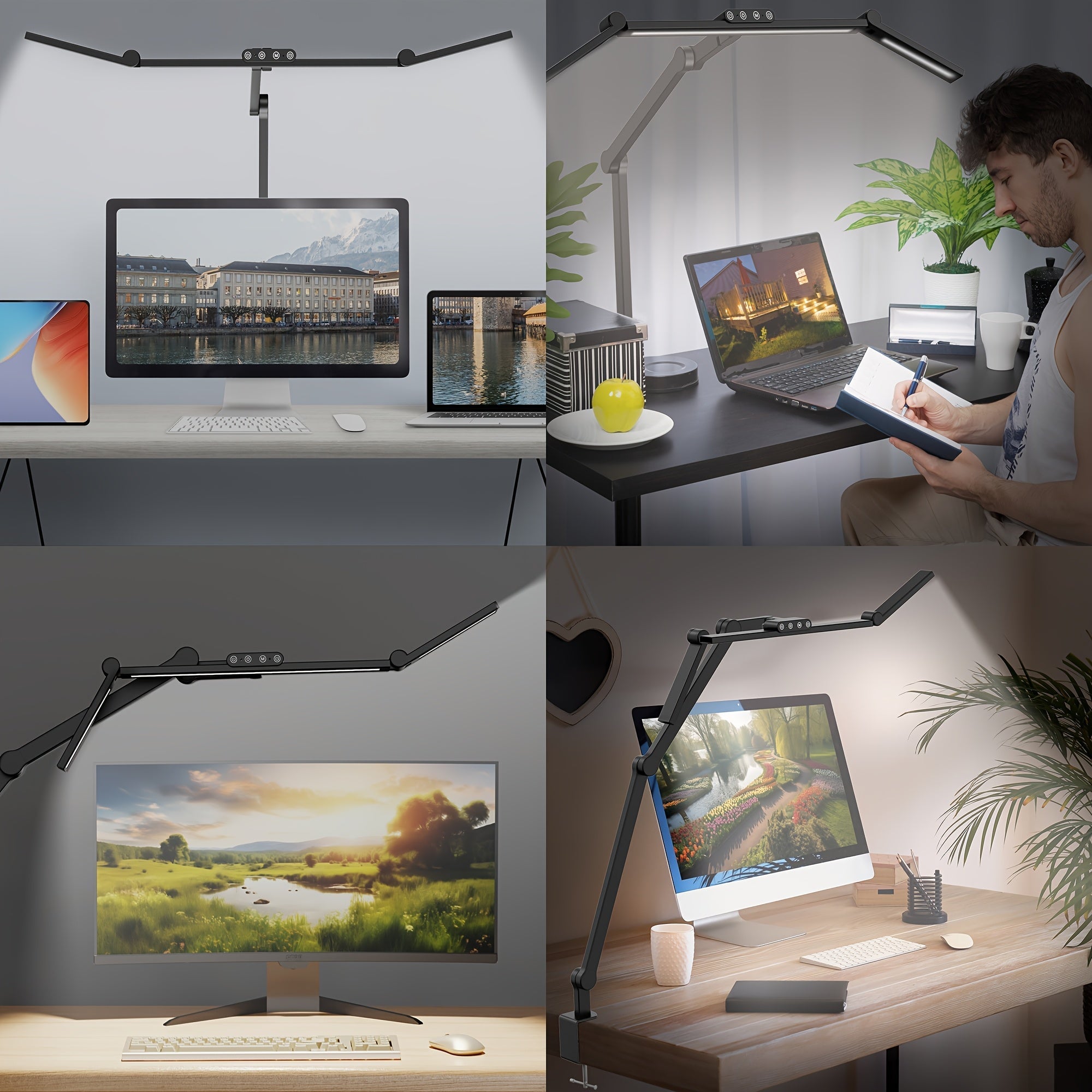 Prismalux Three-Head Clampable Led Desk Lamp for Workspaces