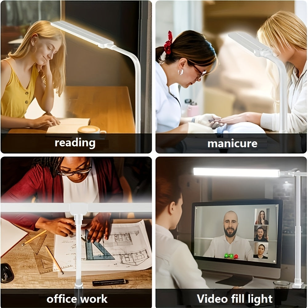Lampka biurkowa LED GlowNest z podwójną głowicą, zasilana przez USB, z elastyczną szyjką typu gęsia szyja
