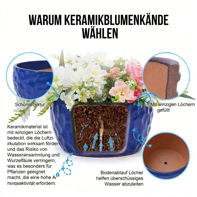 Cobalthaven Vintage Handmade Ceramic Planter Set for Indoor Use