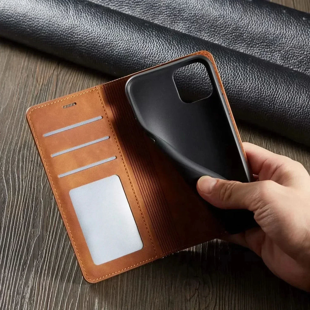 Für iPhone Magnetische Lederhülle mit sicherem Verschluss und Schutz