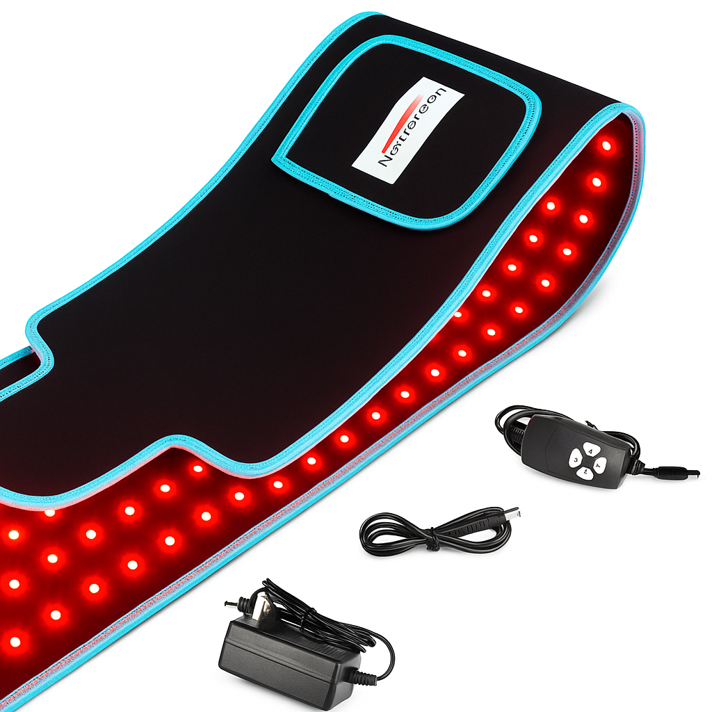 AuraFlex kannettava LED-vyö, jossa 660 nm punaiset ja 850 nm lähi-infrapuna-LEDit, 105 LEDiä