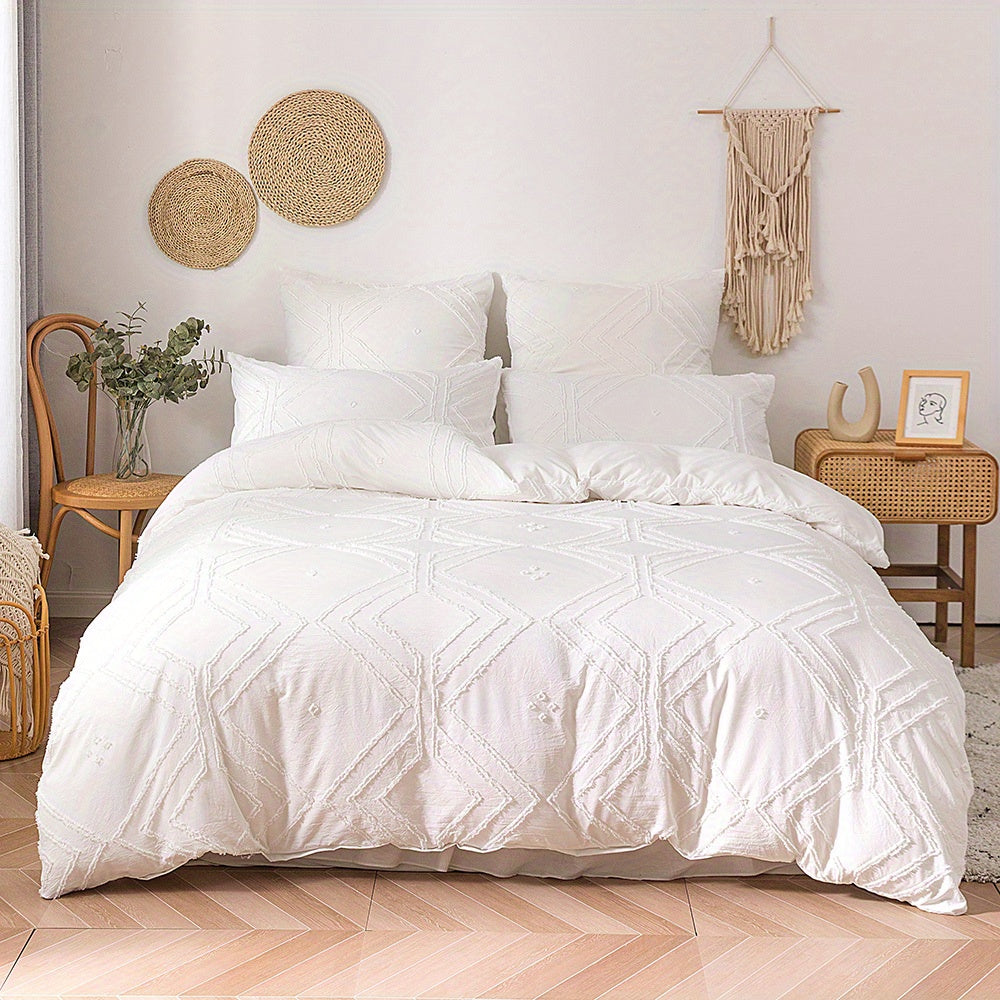 Bohotuft Steppbett-Set mit Gittermuster, weiche Bettwäsche