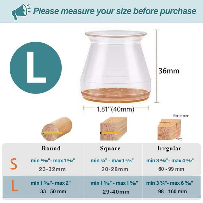 Clear Silicone Chair Leg Caps with Integrated Felt Pads