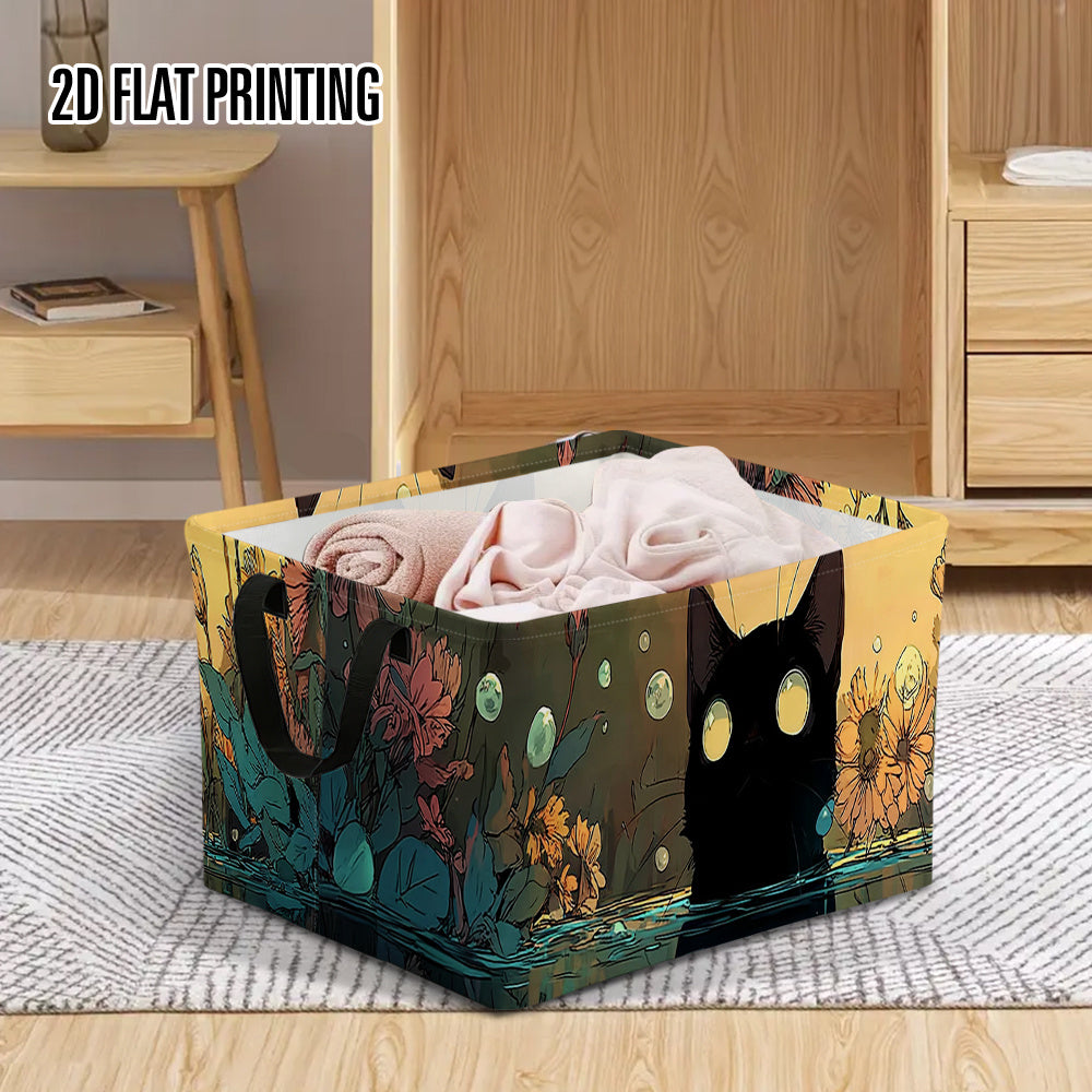 Catbox Rectangular Storage Basket With Minimalist Black Cat Design
