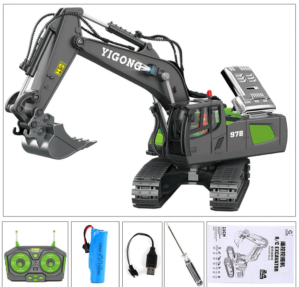 Hydraulický bagr G308H v měřítku 1/14 s kovovou konstrukcí pro nadšence