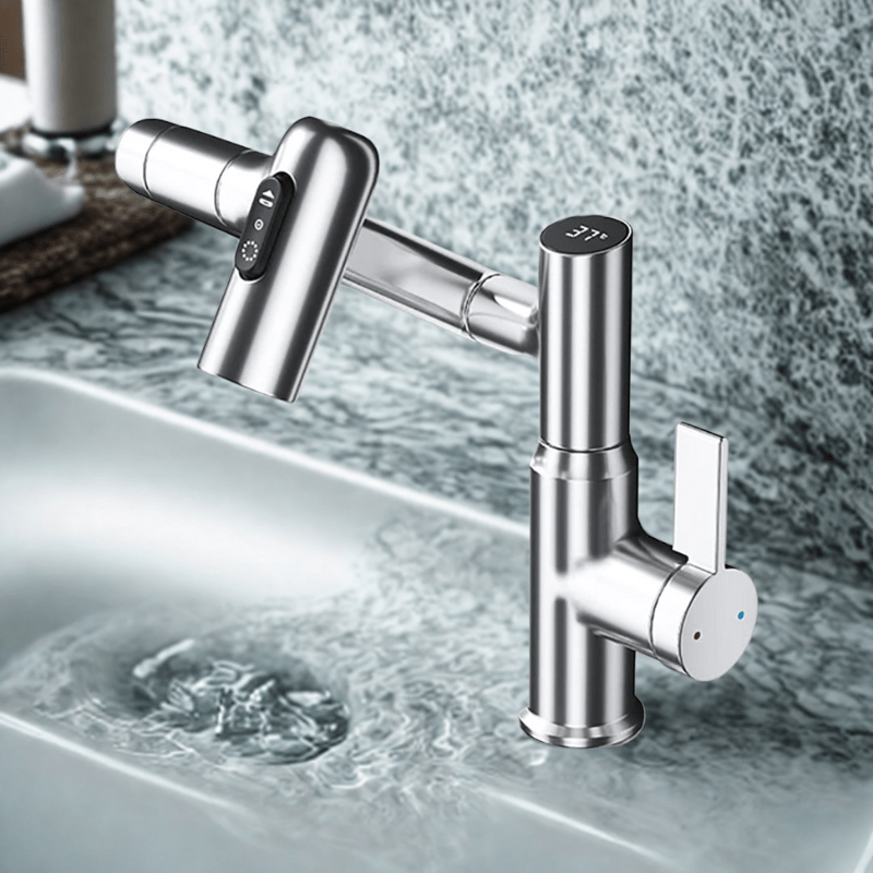 FlowMatrix Height Adjustable Faucet With 360 Degree Swivel And Temperature Display