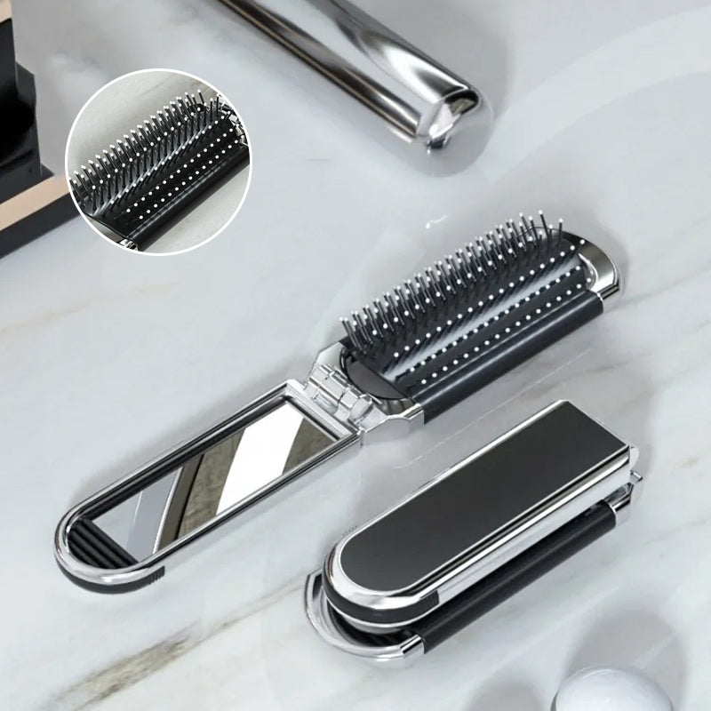Spazzola per Capelli da Viaggio MirrorFlex con Specchio Pieghevole, Compatta per Styling in Movimento