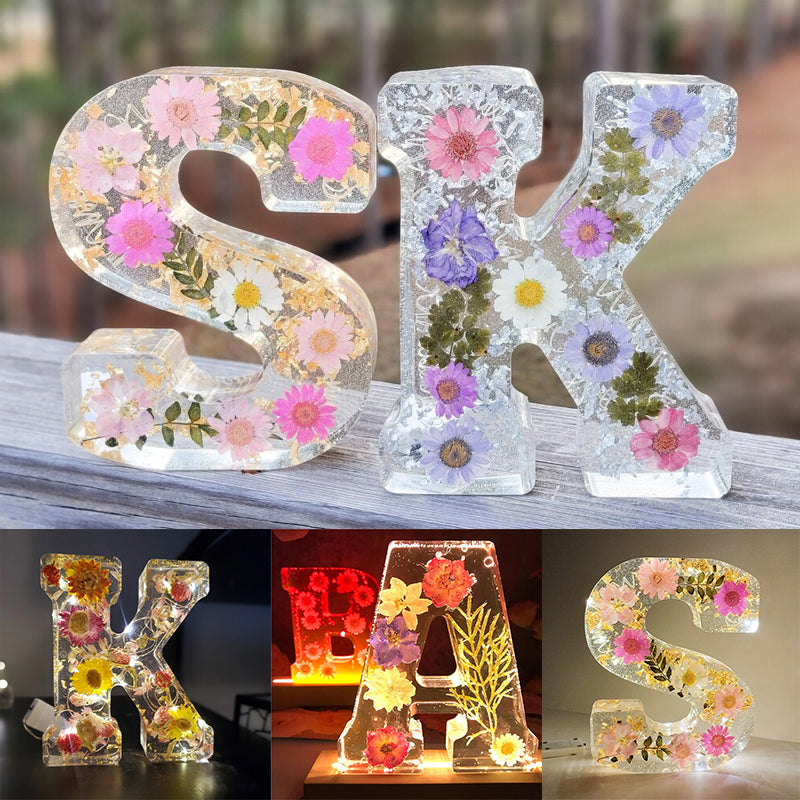 Lampada Alfabeto con Fiori Secchi Illuminazione Notturna per Decorazione Casa Idea Regalo