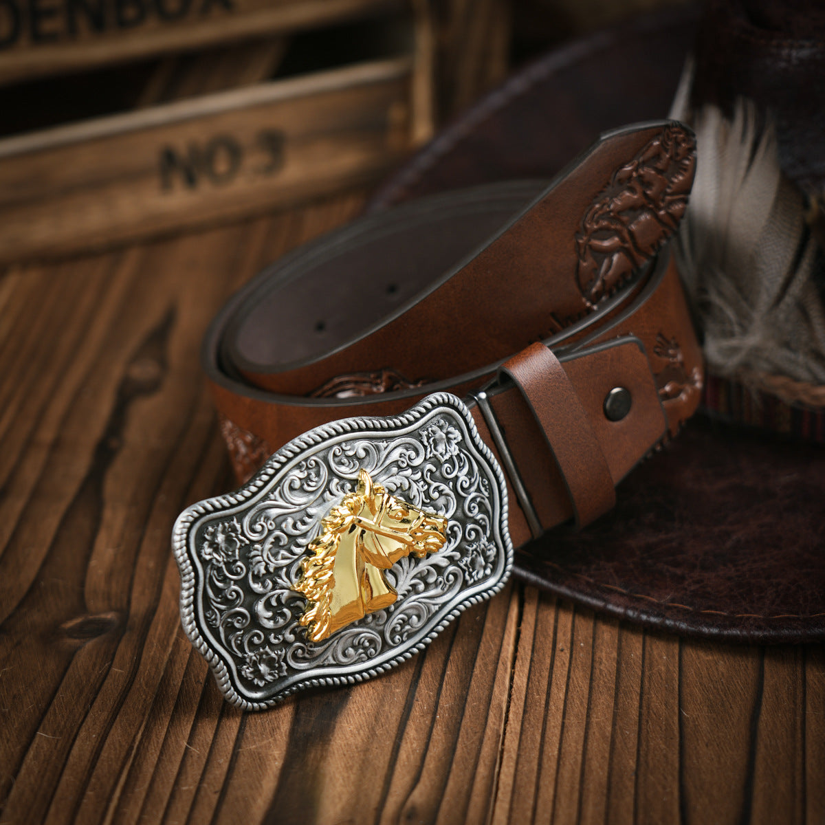 Men's Western Belt With Vegan Leather And Durable Metal Buckle