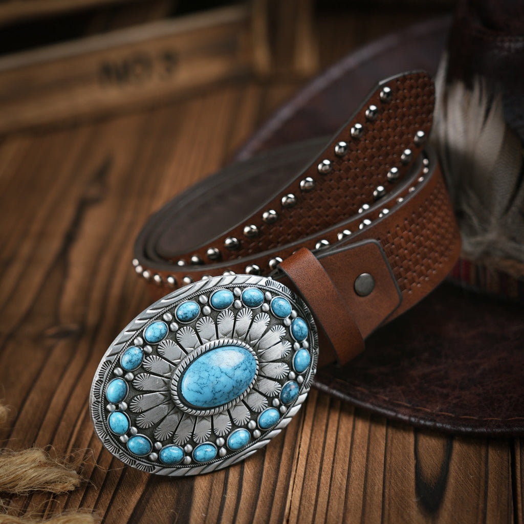 Men's Western Belt With Vegan Leather And Durable Metal Buckle