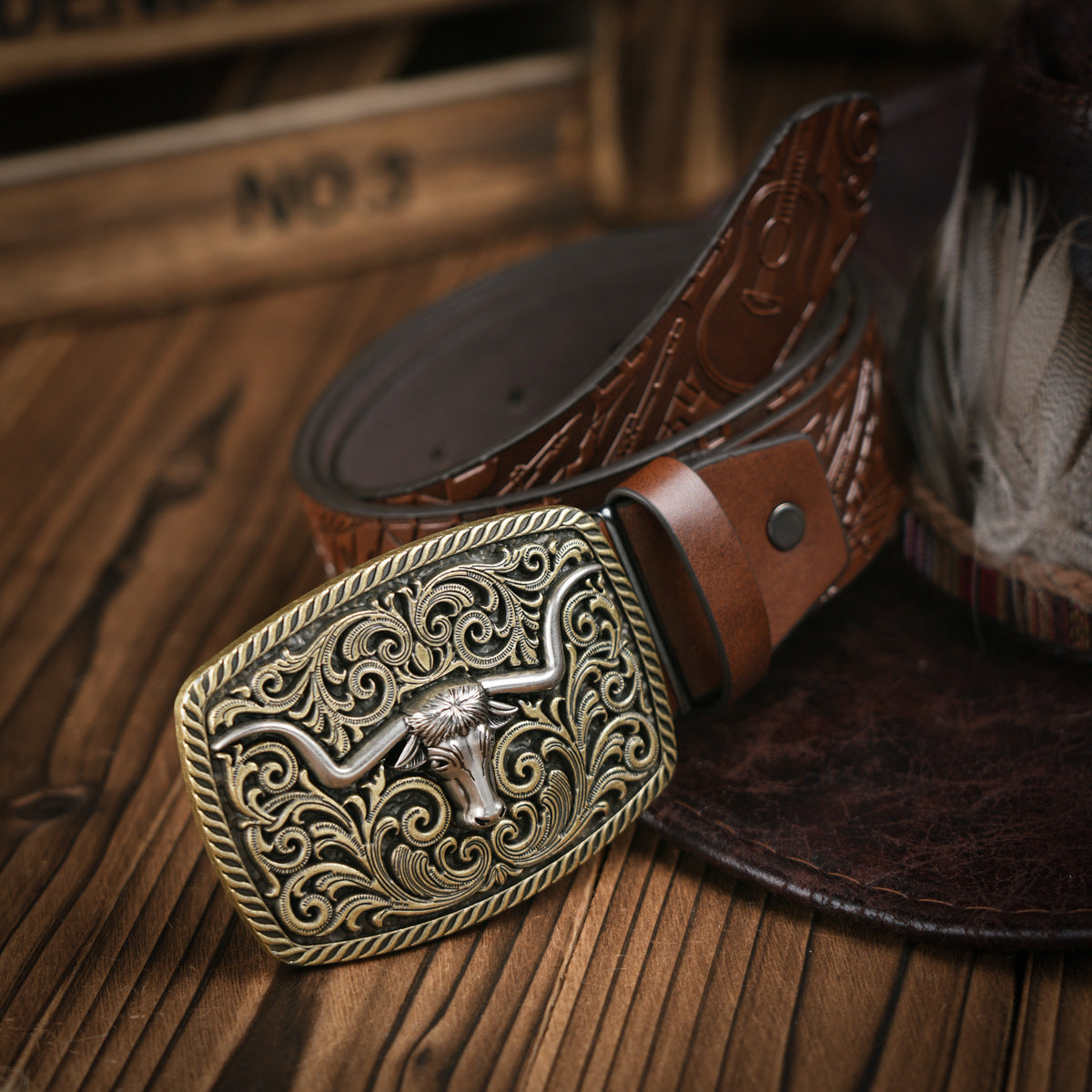 Men's Western Belt With Vegan Leather And Durable Metal Buckle