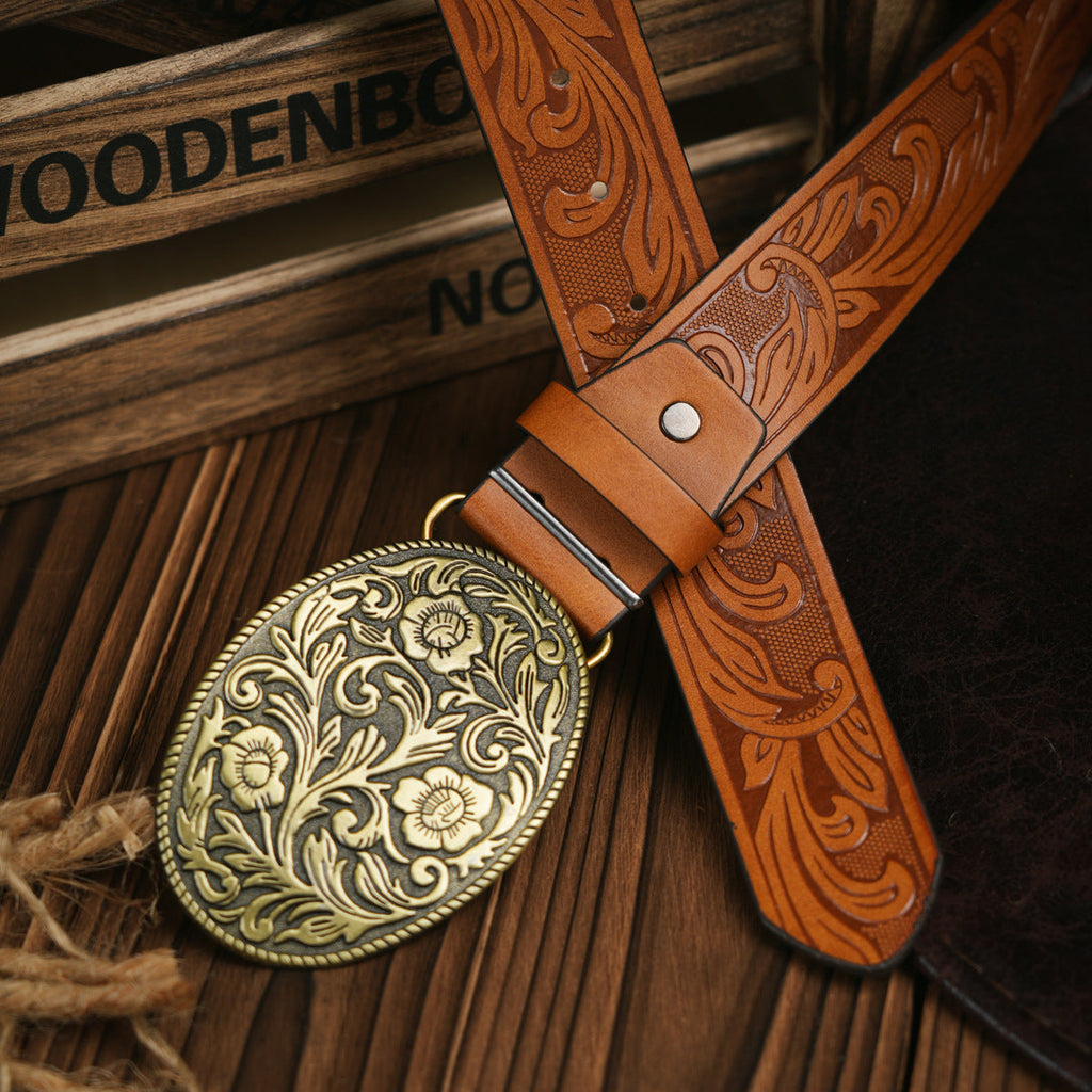 Men's Western Belt With Vegan Leather And Durable Metal Buckle