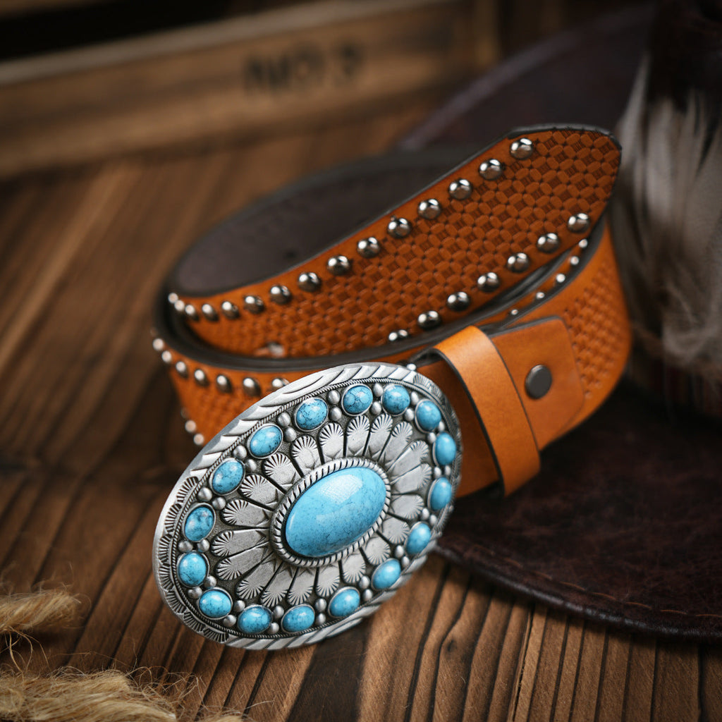 Men’s Belt | Western Style | Vegan Leather & Durable Metal Buckle