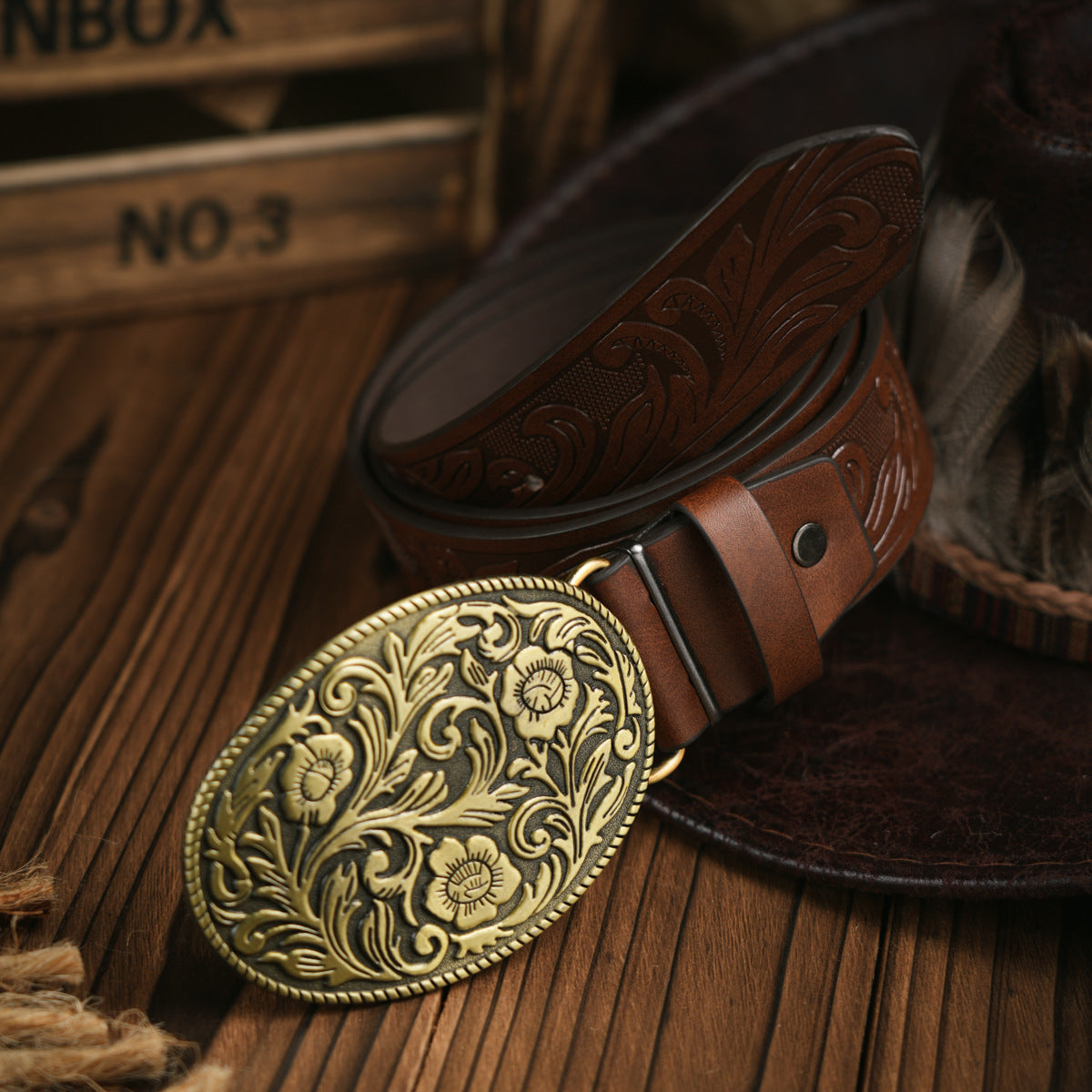 Men's Western Belt With Vegan Leather And Durable Metal Buckle
