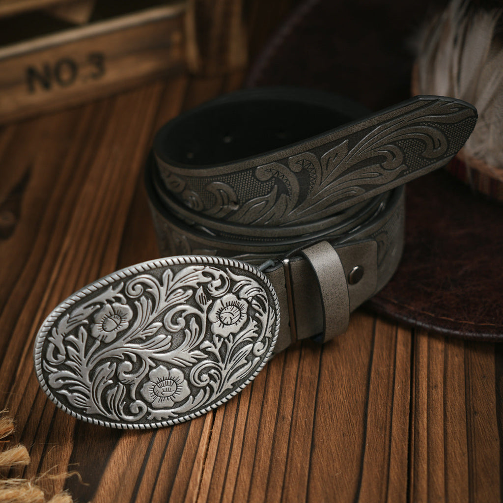 Men's Western Belt With Vegan Leather And Durable Metal Buckle