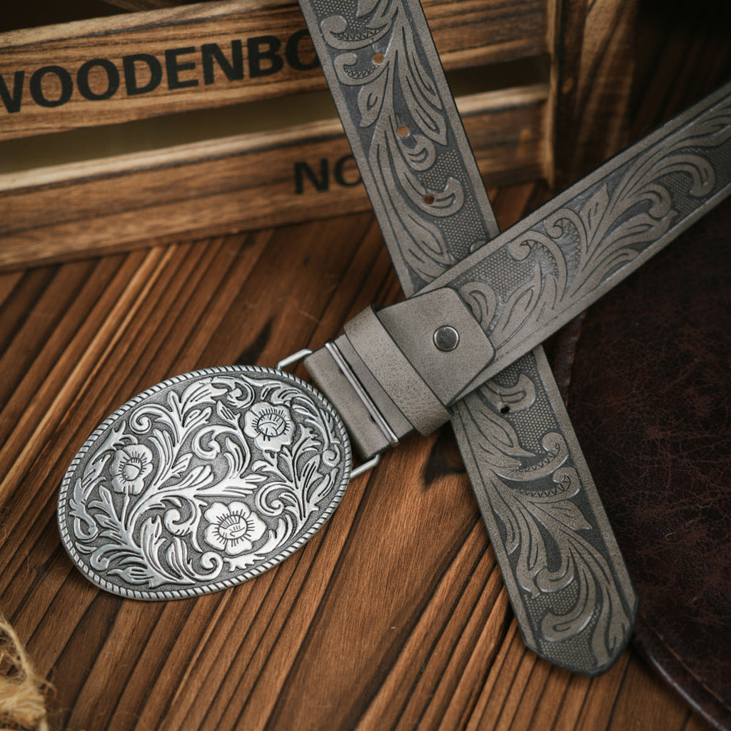 Men's Western Belt With Vegan Leather And Durable Metal Buckle