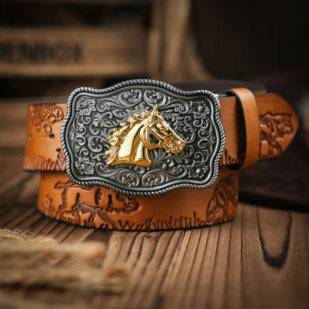 Men's Western Belt With Vegan Leather And Durable Metal Buckle