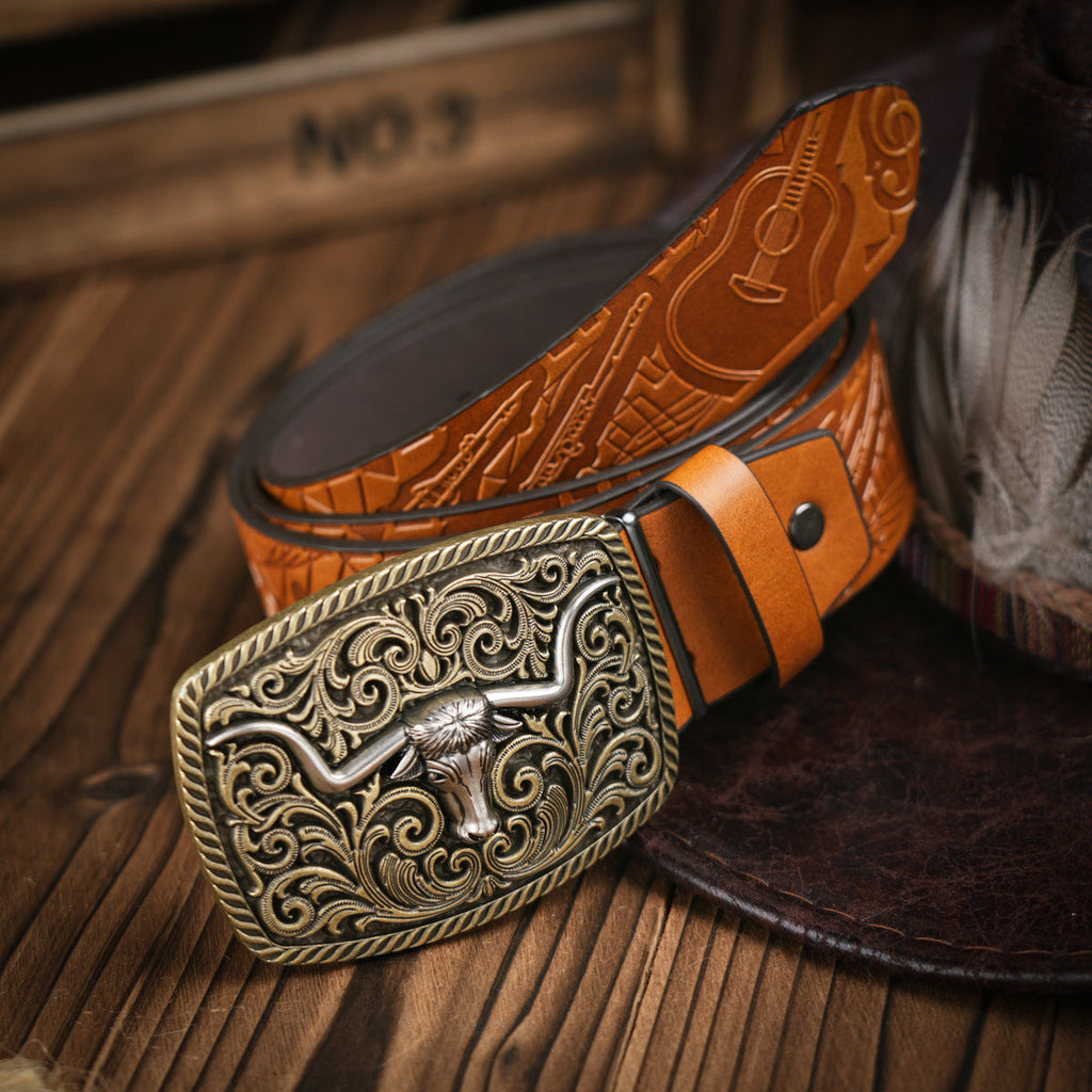 Men's Western Belt With Vegan Leather And Durable Metal Buckle