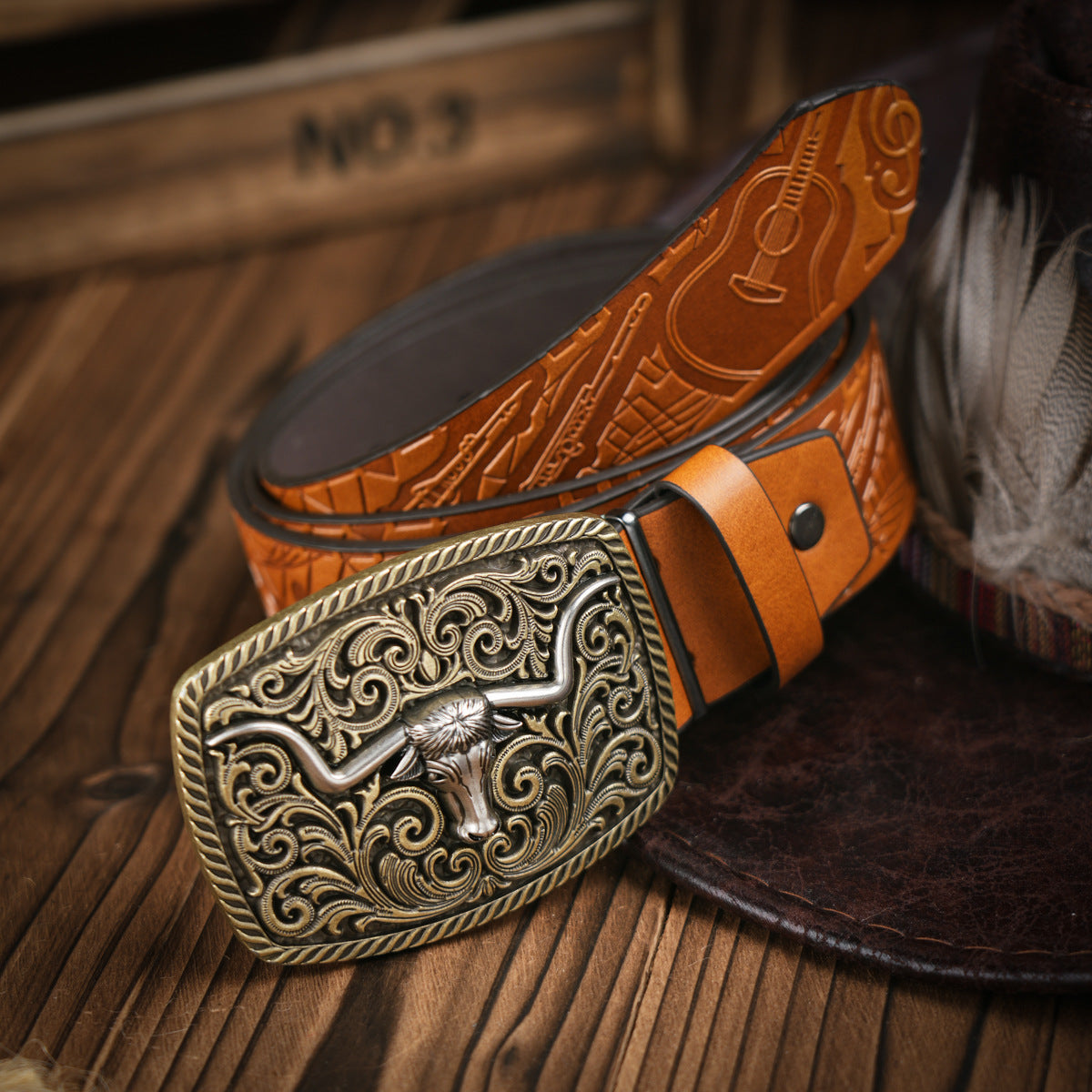 Men's Western Belt With Vegan Leather And Durable Metal Buckle