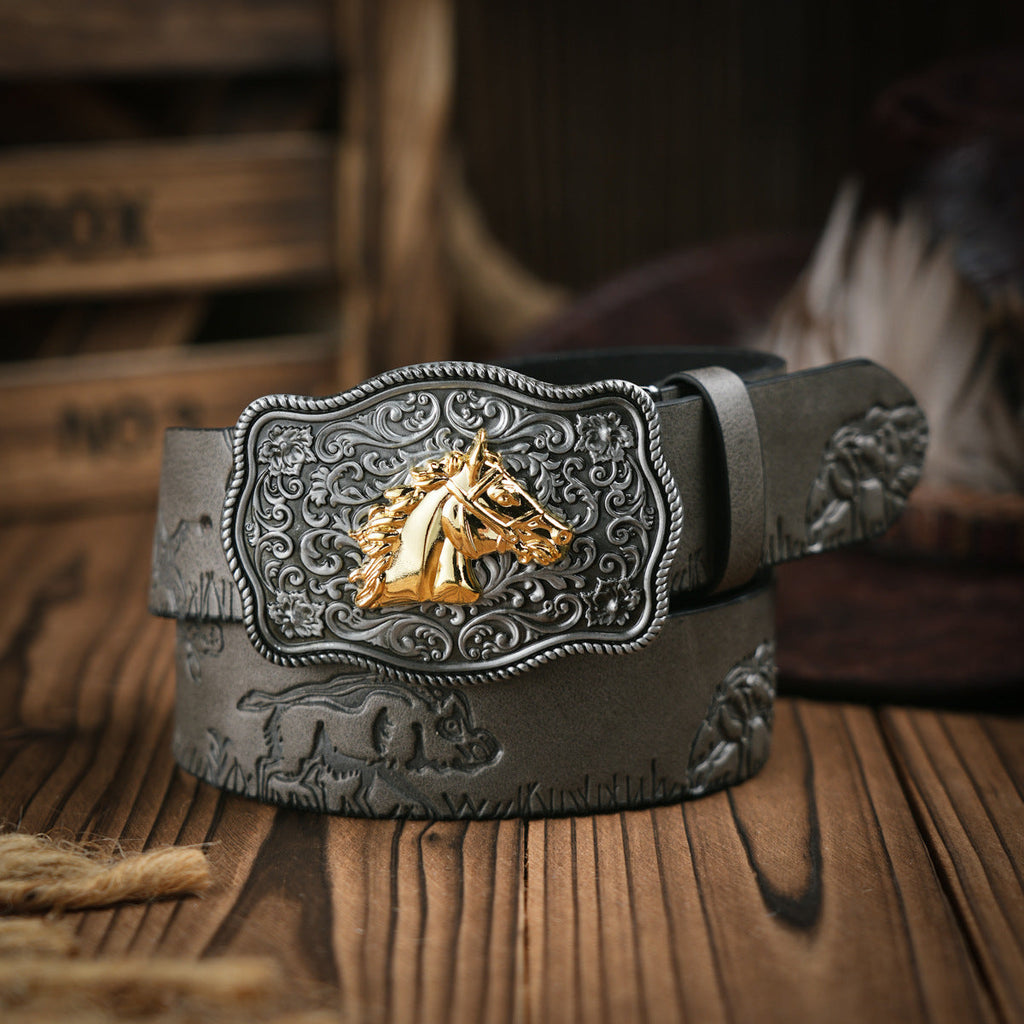 Men's Western Belt With Vegan Leather And Durable Metal Buckle