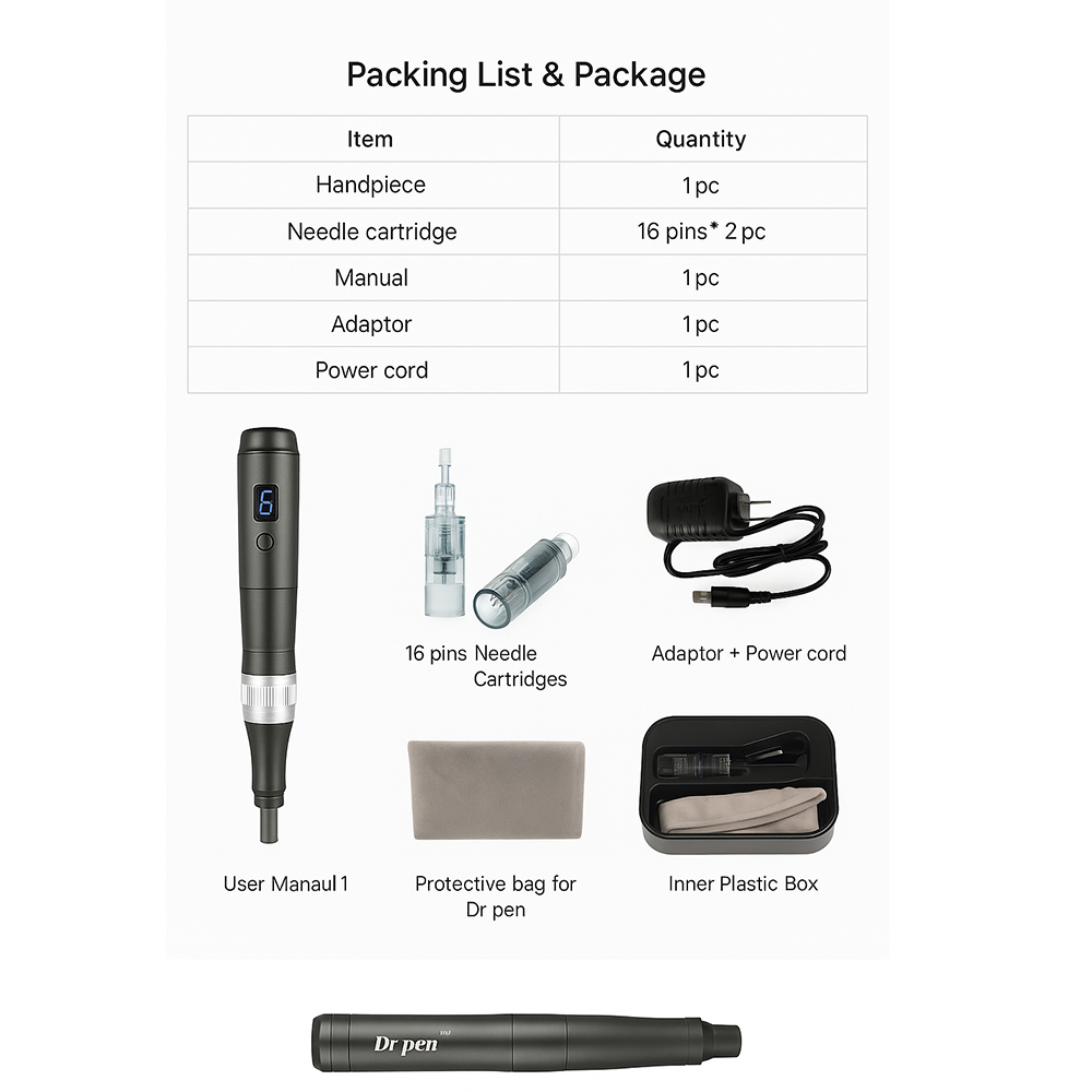 ApexDerm Pro Ultima M8 Dermapen para Tratamentos de Pele Recarregável por USB com Cinco Cartuchos