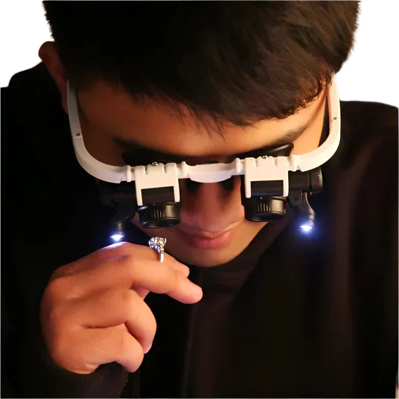 LED Magnification Eyewear With Eight, Fifteen, And Twenty-Three Times Magnification