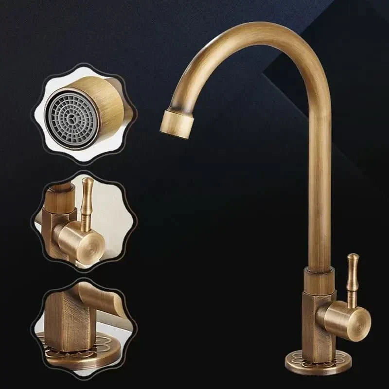 Grifo Lyra de 300 mm con arco alto y acabado en latón antiguo para cocinas y baños contemporáneos