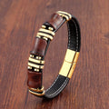 Tiger Eye Gemstone Leather Bracelet With Natural Stone Look