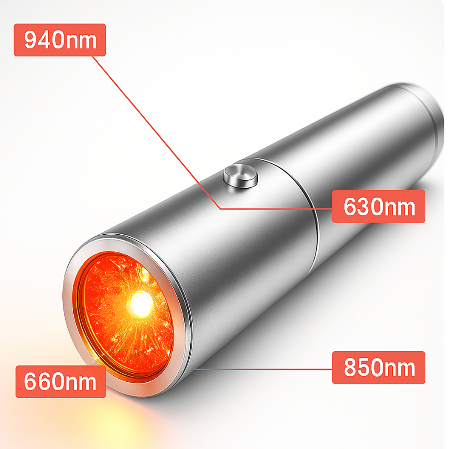Viiden aallonpituuden LED-taskulamppu punaisella ja infrapunasäteellä