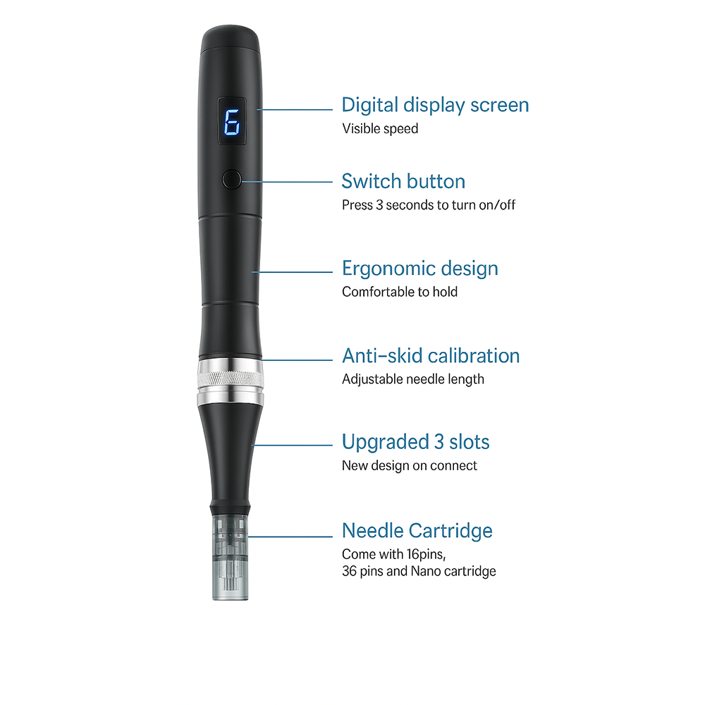 ApexDerm Pro Ultima M8 Dermapen para Tratamentos de Pele Recarregável por USB com Cinco Cartuchos