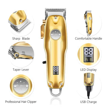 Gold Cordless Hair Clippers For Men Professional Grooming Kit