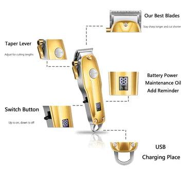 Gold Cordless Hair Clippers For Men Professional Grooming Kit