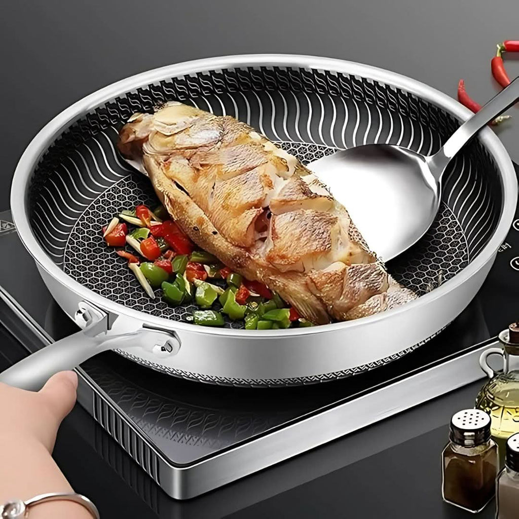 Sartén Antiadherente de Acero Inoxidable StellarForge Hexa Surface para Cocina Diaria