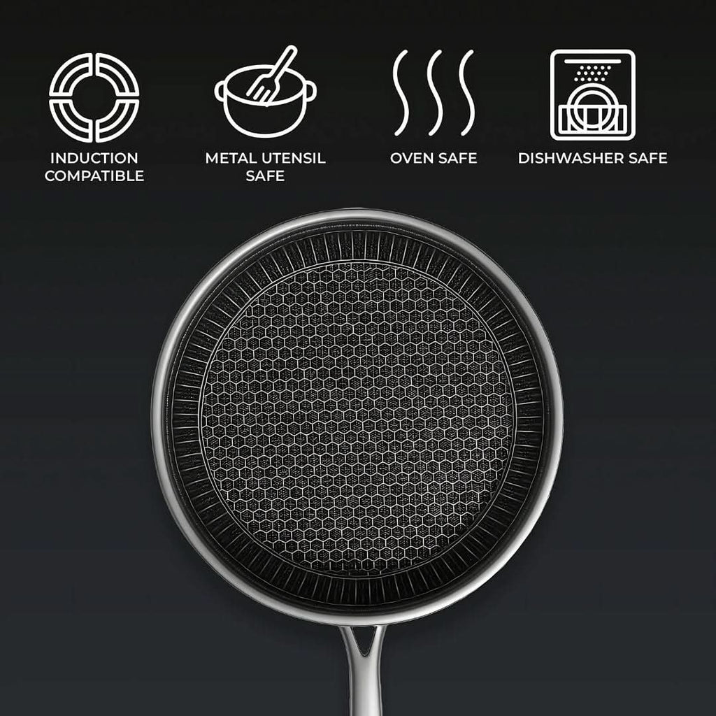 Sartén Antiadherente de Acero Inoxidable StellarForge Hexa Surface para Cocina Diaria