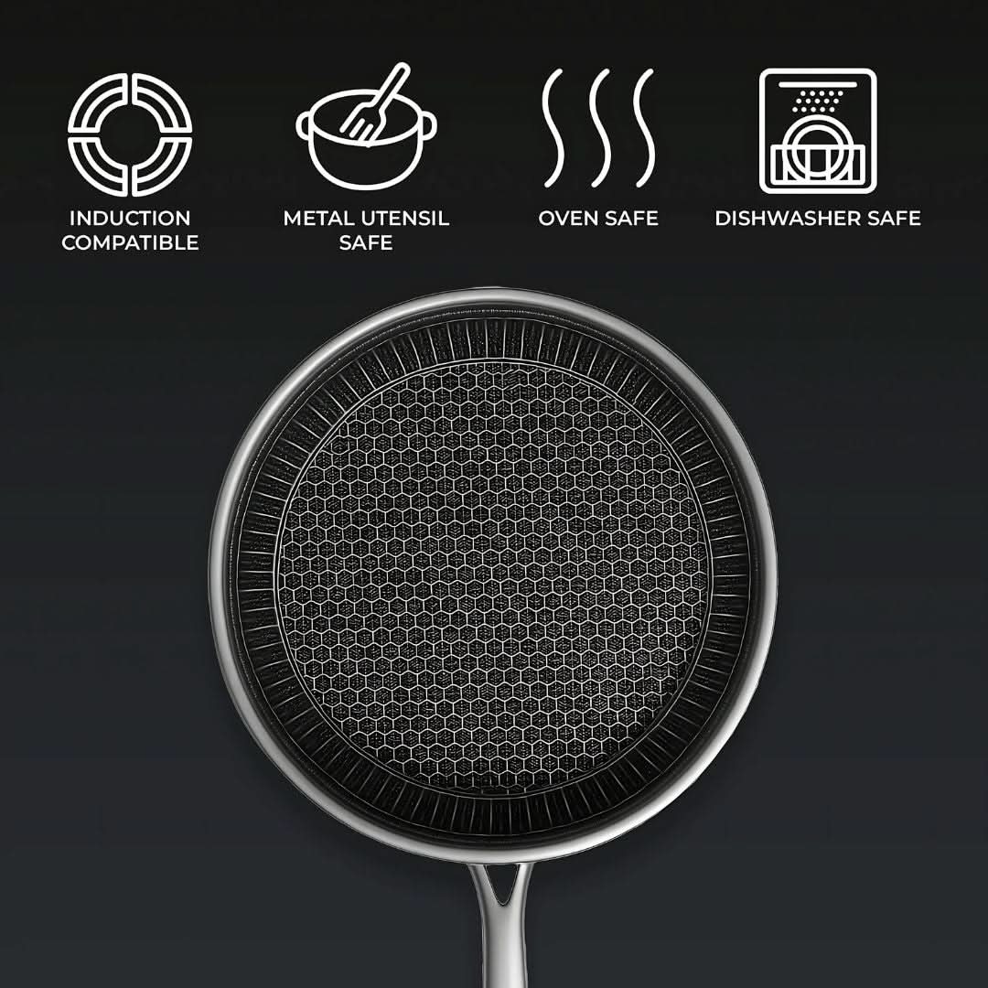 Sartén Antiadherente de Acero Inoxidable StellarForge Hexa Surface para Cocina Diaria