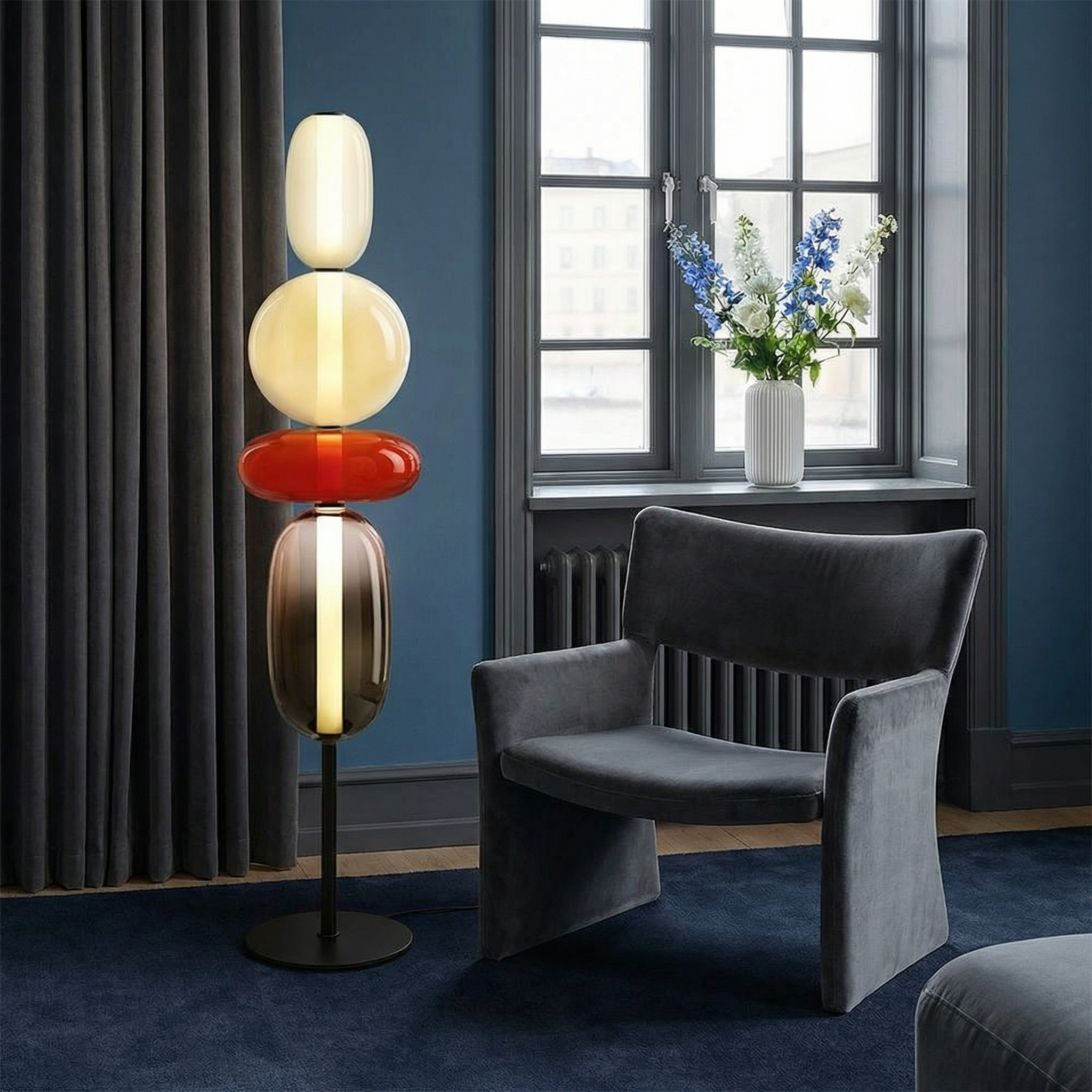 Aurora modern golvlampa med skulptural design och varm LED-glöd för vardagsrum