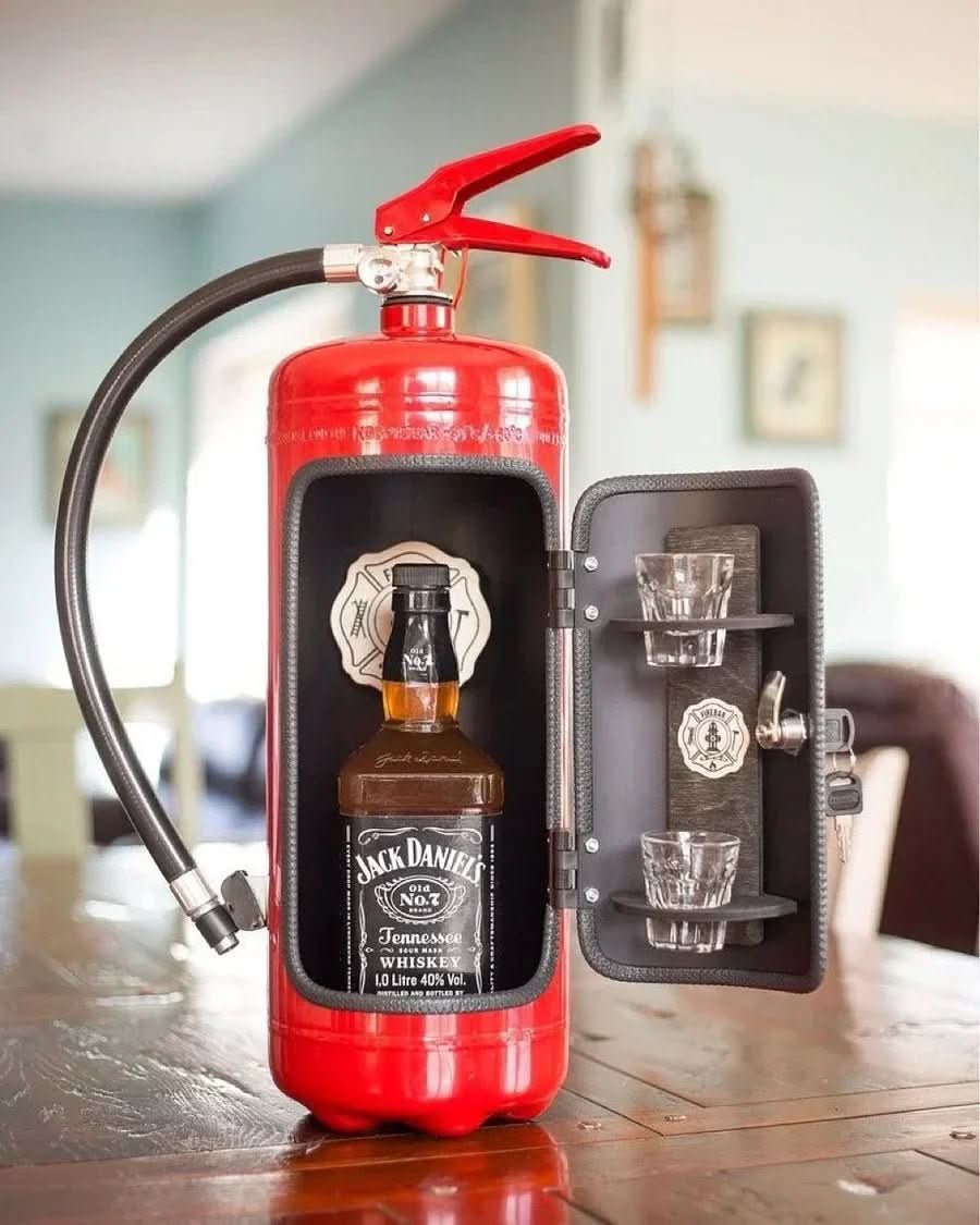 FlameVault Hidden Bottle Storage Inside Realistic-Style Extinguisher Cabinet