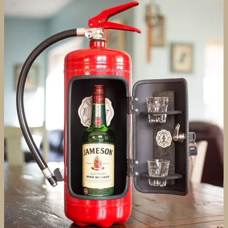 FlameVault Hidden Bottle Storage Inside Realistic-Style Extinguisher Cabinet
