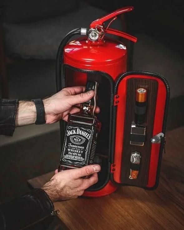 FlameVault Hidden Bottle Storage Inside Realistic-Style Extinguisher Cabinet