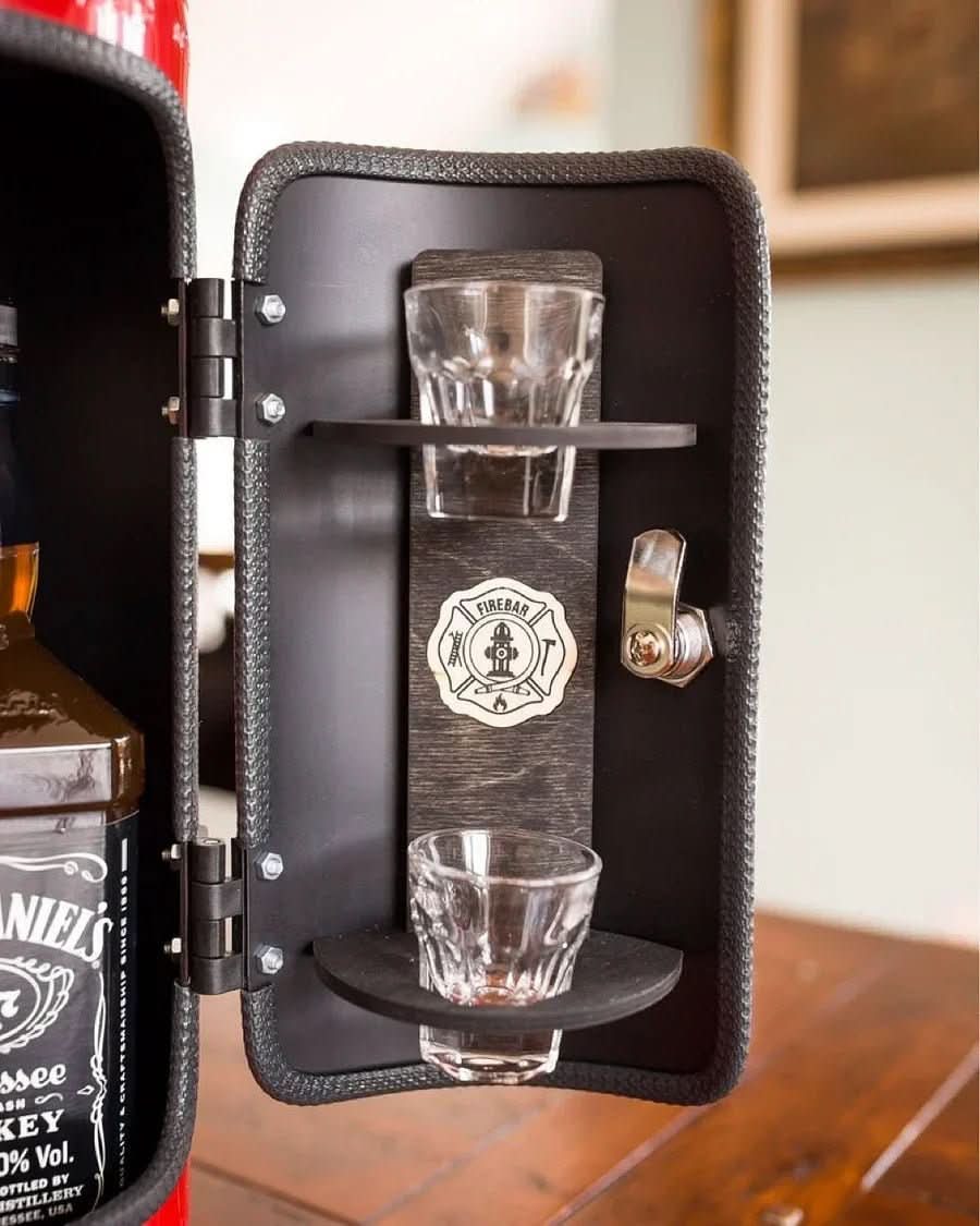FlameVault Hidden Bottle Storage Inside Realistic-Style Extinguisher Cabinet