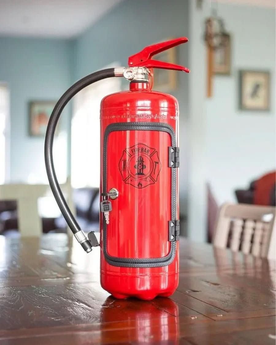 FlameVault Hidden Bottle Storage Inside Realistic-Style Extinguisher Cabinet