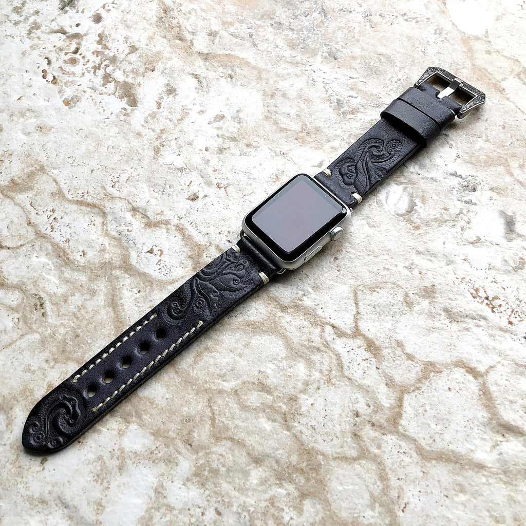 Apple Watch Ultra için El İşçiliği Oyma Sırt Deri Kayış