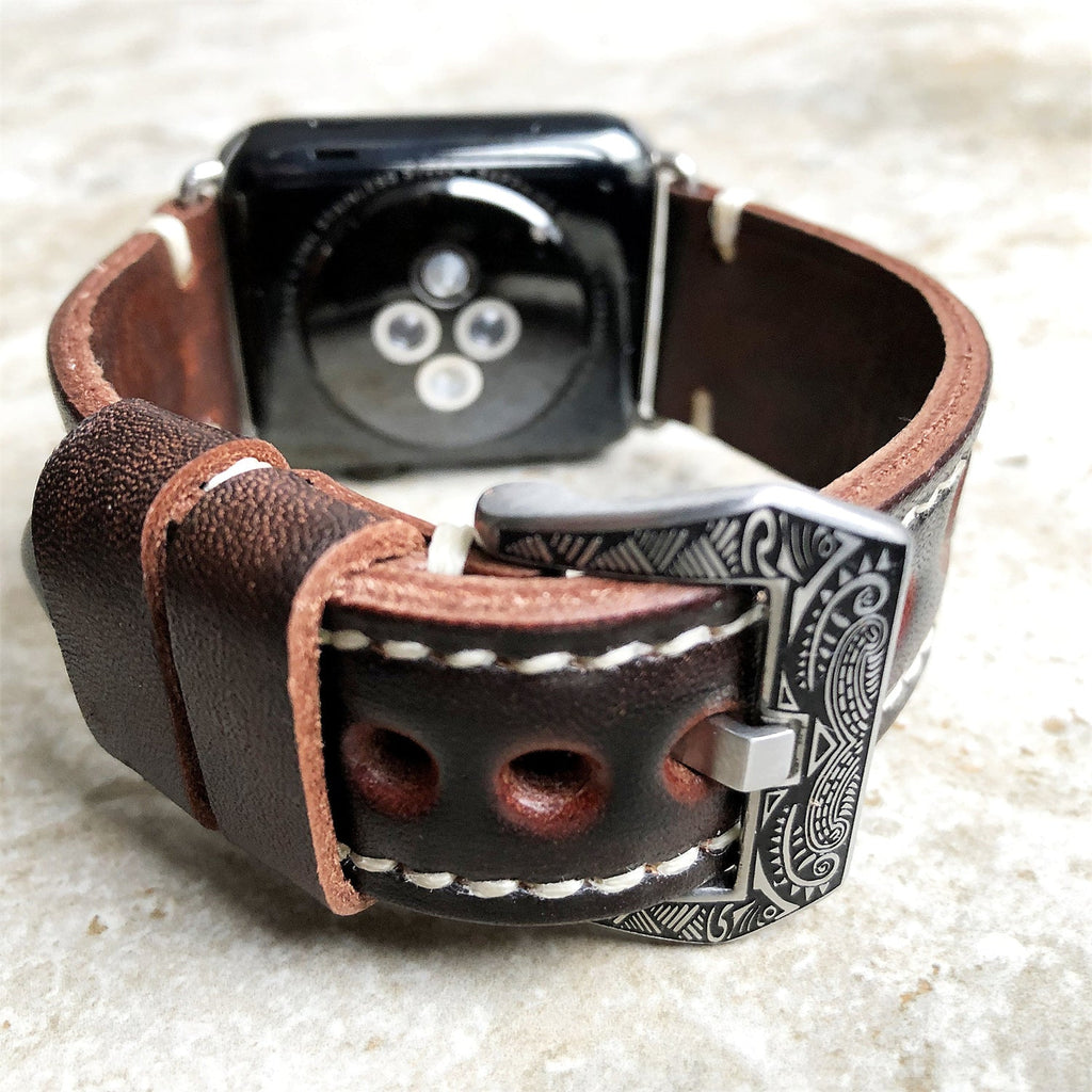 Apple Watch Ultra için El İşçiliği Oyma Sırt Deri Kayış