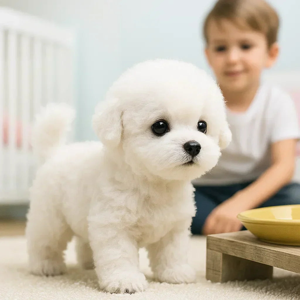 Juguete de peluche suave con perro AI que camina, ladra y responde con movimientos realistas