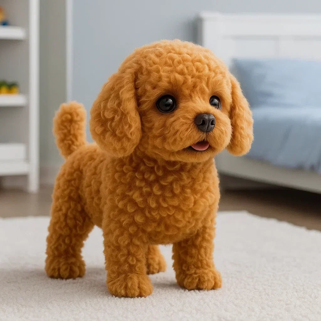 Juguete de peluche suave con perro AI que camina, ladra y responde con movimientos realistas