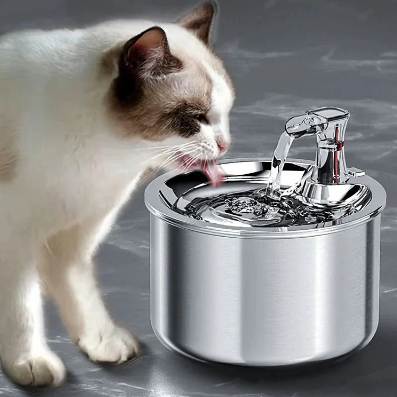 Fontána pro kočky PurrFlow z nerezové oceli s automatickým senzorem a filtrem