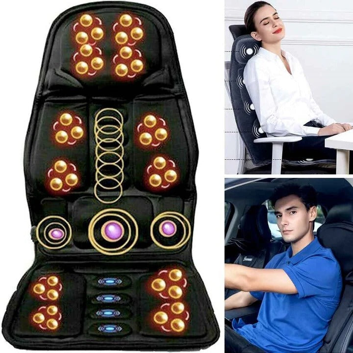 Relaxační masážní podložka s 8 režimy a vyhřívaným polštářem na záda pro podporu krku do domácnosti nebo auta