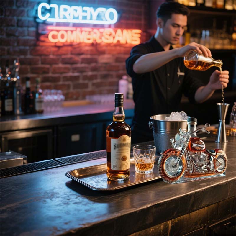 Harley Motorcykel Whiskeykaraff för hemmabar, display och samtalsstartare
