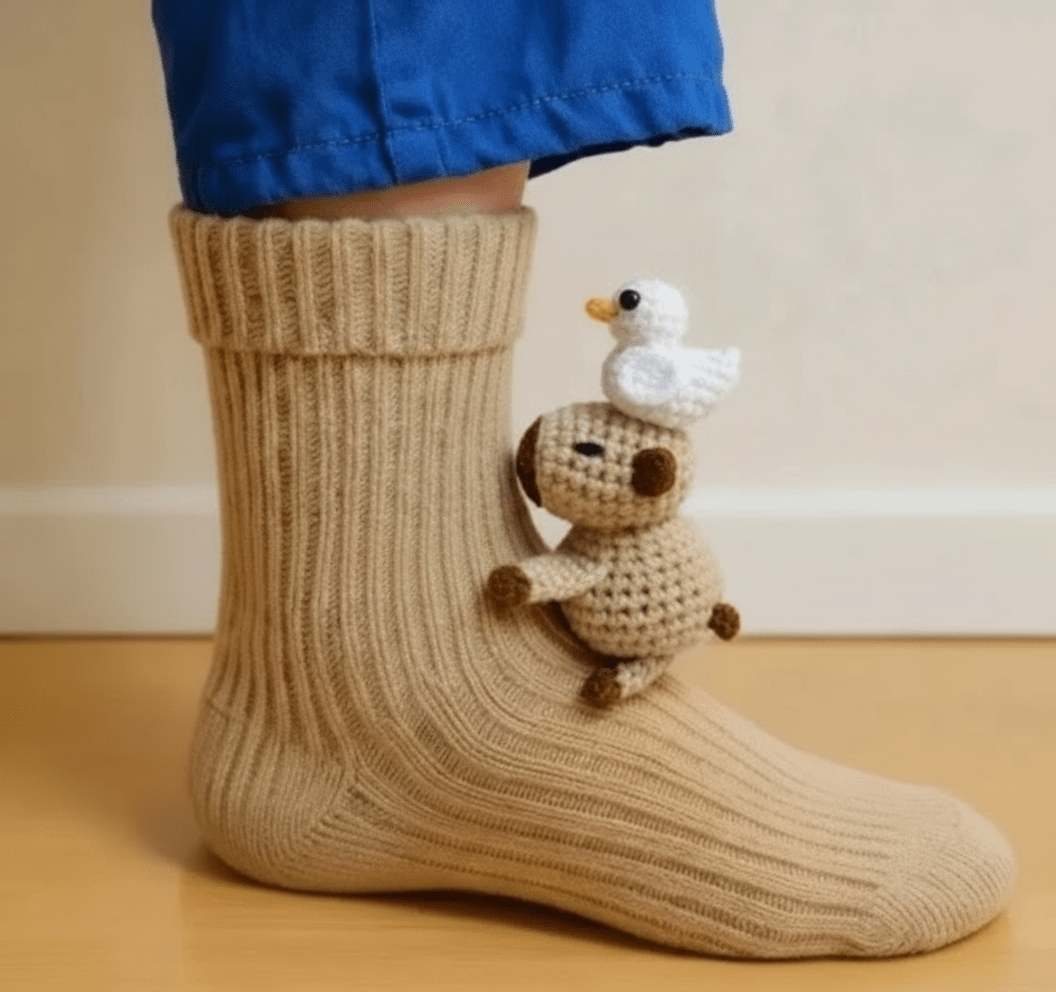 CozyNest Husstrumpor för Hemmavila med 3D-djurdetalj och Halkskydd